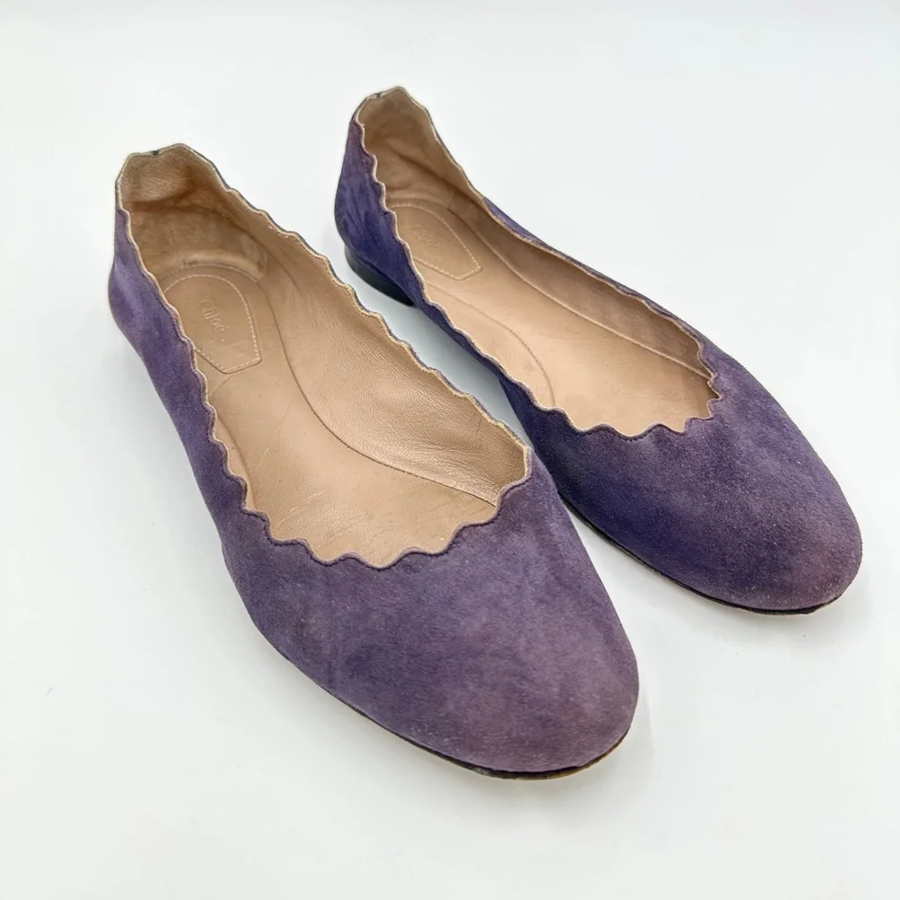 Chloé Suede Scalloped Accent‎ Ballet Flats suede purple ballerina 37.5 US 7.5